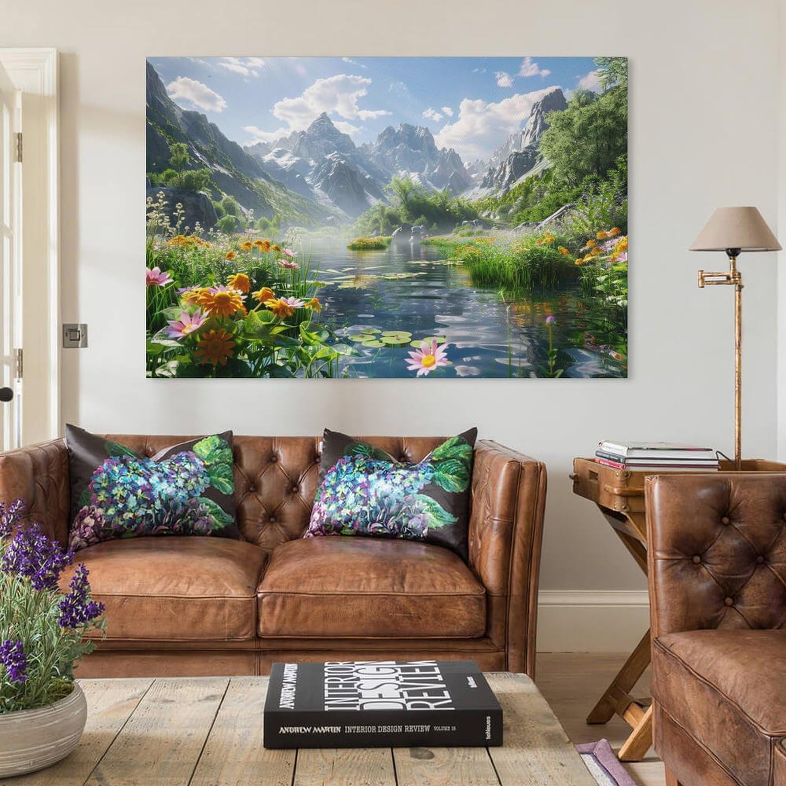 Amazon.co.jp: 絵画 夏の山と川の風景インテリア 絵画 美しい自然の